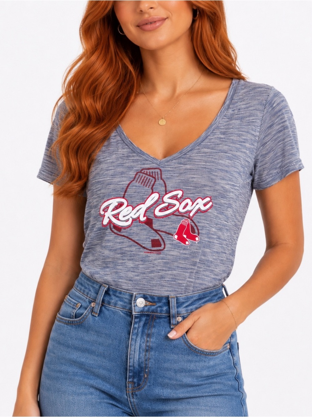 MLB Boston Red Sox Heather Blue Red Sox V-Neck Tee